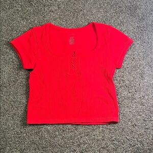 Buckle Red Fitted Crop Top Short Sleeve